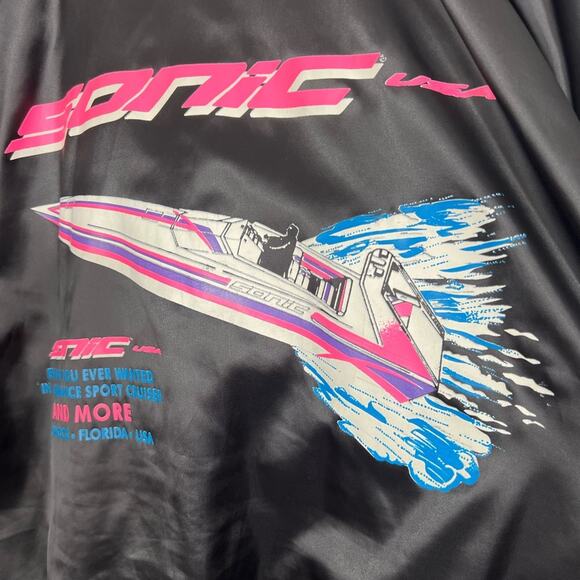 Vintage 80s Sonic Performance Power Boats Satin Racing Jacket Men’s XL CLEAN - Picture 4 of 9